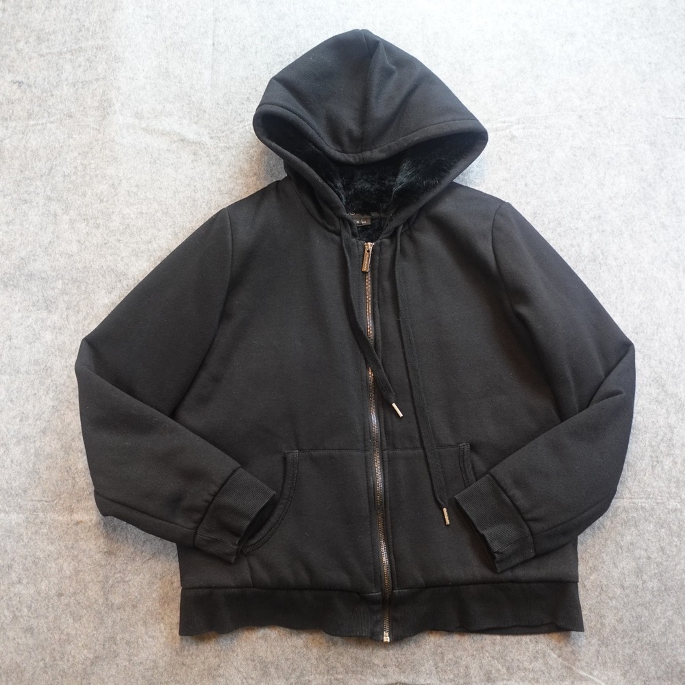 Pologeorgis Hoodie Women Small Black The Zoe Fur Lined Full Zip Jacket Rabbit